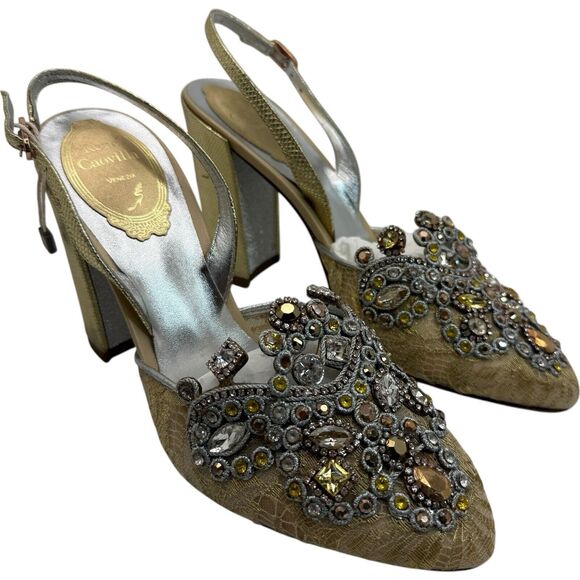 Rene Caovilla Ladies Crystal-Embellished Slingback Heels Size 37 - Picture 1 of 16